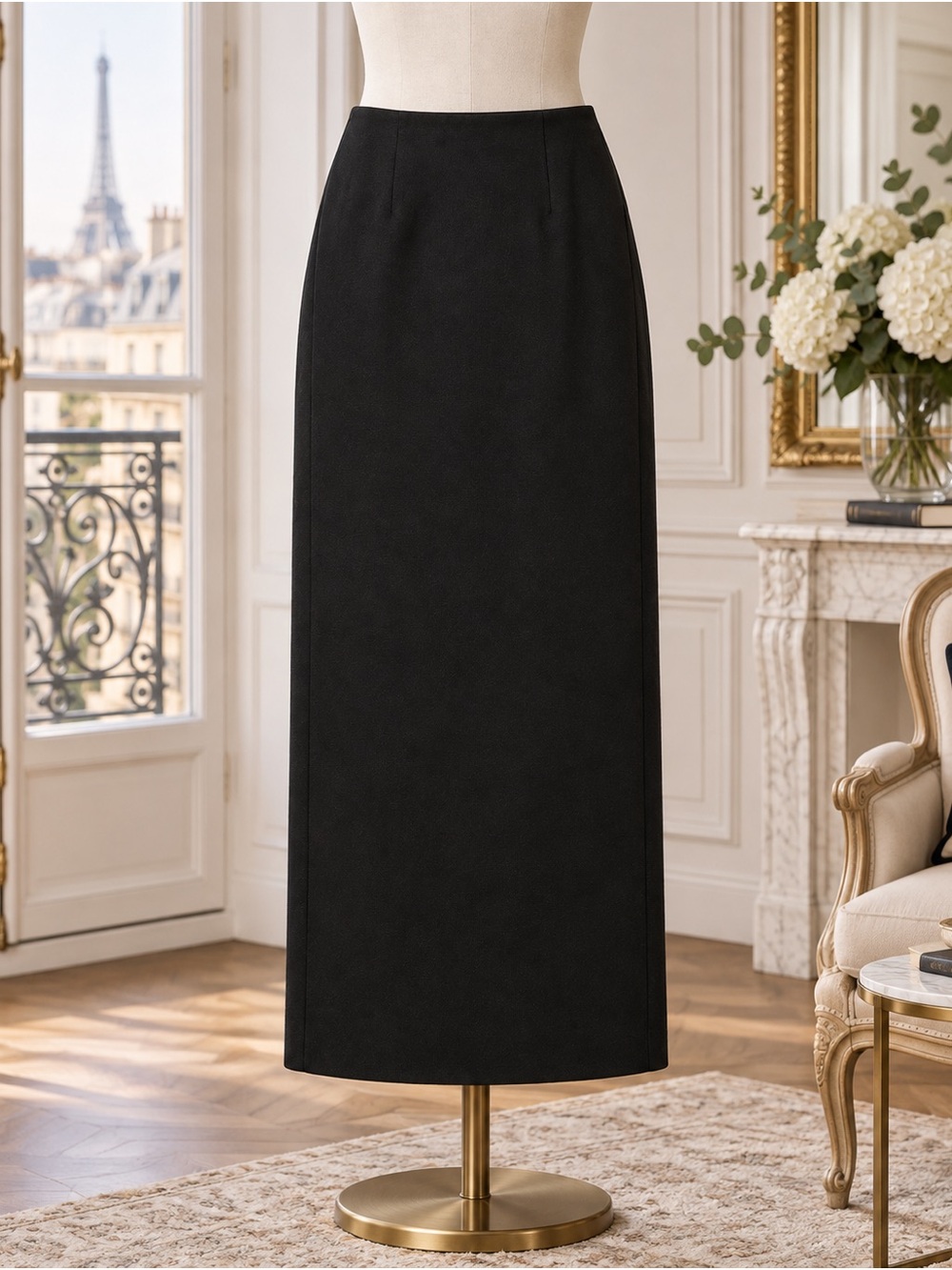 Ellen Tracy Black Long Maxi Skirt — Streamlined High-Waist Design